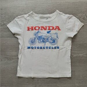 Kids White Tee with Red and Blue Motorcycle Design size XS